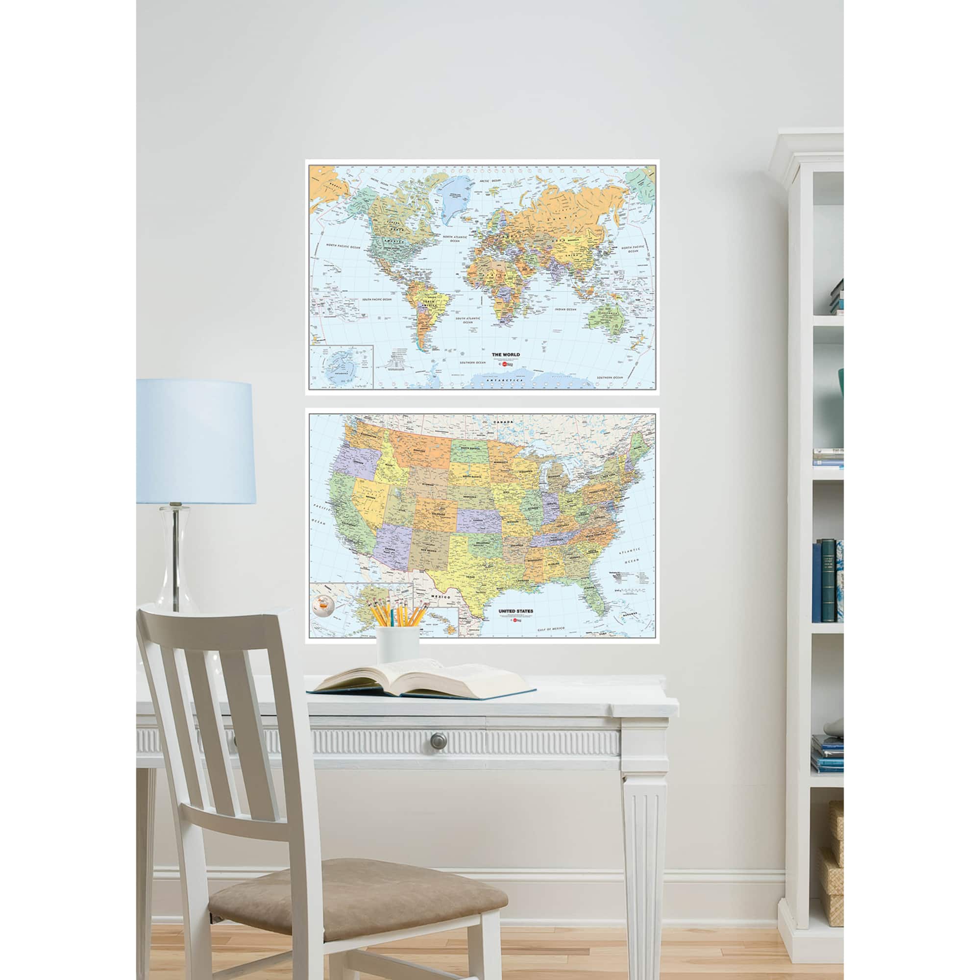 WallPops 36" U.S. & World Map Wall Decal Bundle